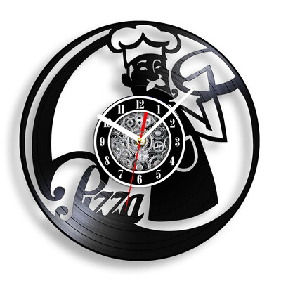 Talijanska hrana Umjetnost Pizza Vinilne ploče Zidni sat za pizzeriju Pizzerija Retro glazbeni album Dekor Laserski izrezani Longplay zidni sat