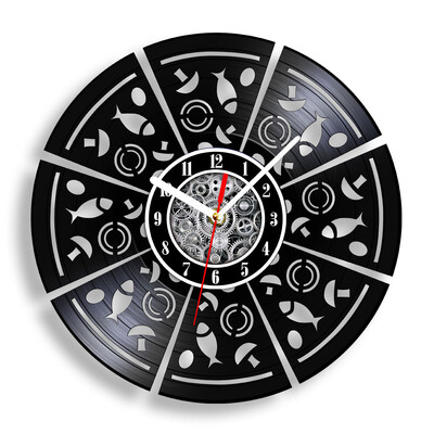 Talijanska hrana Umjetnost Pizza Vinilne ploče Zidni sat za pizzeriju Pizzerija Retro glazbeni album Dekor Laserski izrezani Longplay zidni sat