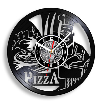 Talijanska hrana Umjetnost Pizza Vinilne ploče Zidni sat za pizzeriju Pizzerija Retro glazbeni album Dekor Laserski izrezani Longplay zidni sat