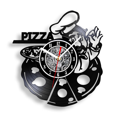 Talijanska hrana Umjetnost Pizza Vinilne ploče Zidni sat za pizzeriju Pizzerija Retro glazbeni album Dekor Laserski izrezani Longplay zidni sat