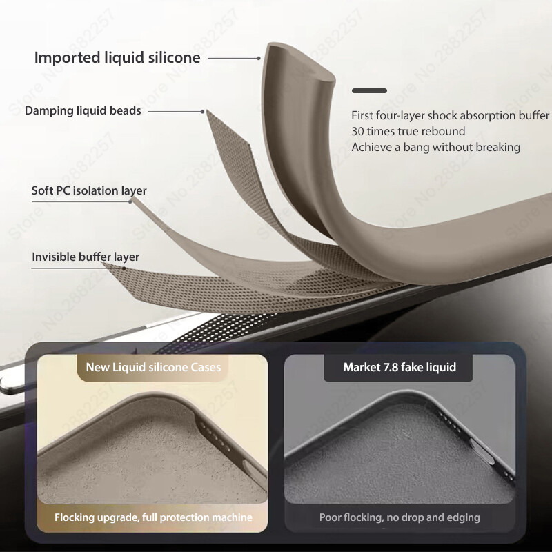 Luksuslik vedel silikoonist telefoniümbris Apple iPhone 16 15 14 13 12 11 Pro Maxi pehme ümbrise jaoks, põrutuskindel kaitseraua kate Telefoni tarvikud