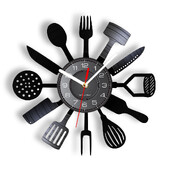 Posuđe Kuhinjski pribor Zidni sat s vinilnom pločom za blagovaonicu Restoran Srebrno posuđe na temu Sretno vrijeme za kuhanje Dekoracija sata