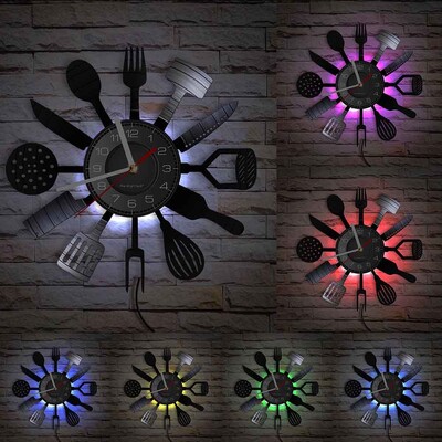 Posuđe Kuhinjski pribor Zidni sat s vinilnom pločom za blagovaonicu Restoran Srebrno posuđe na temu Sretno vrijeme za kuhanje Dekoracija sata