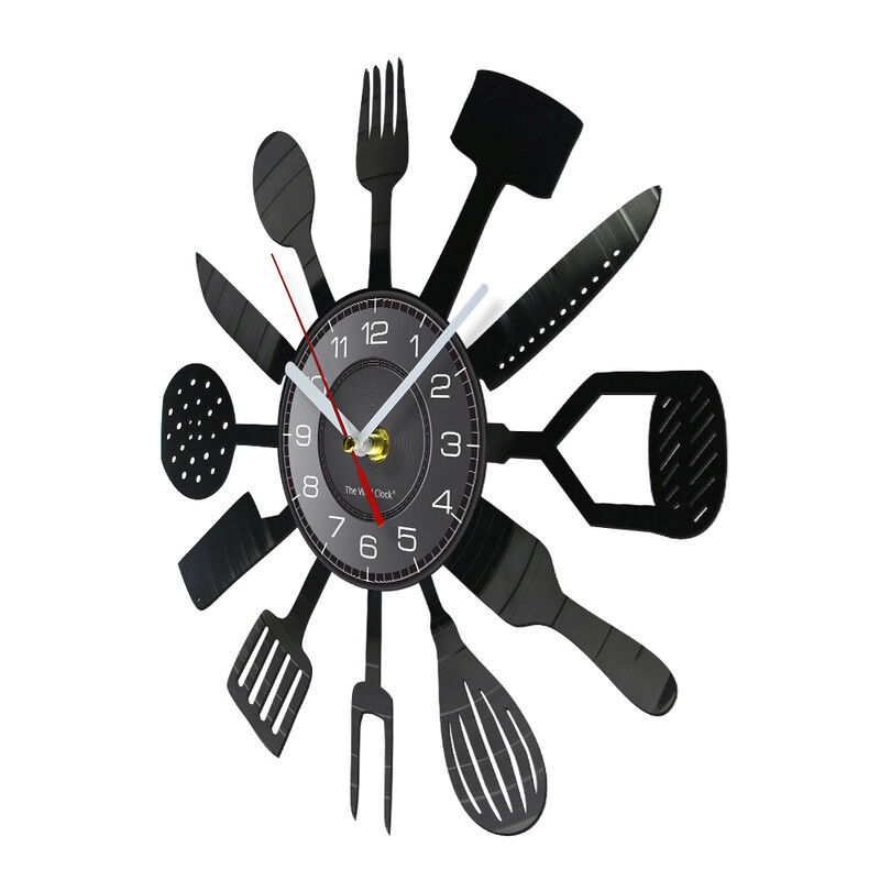 Posuđe Kuhinjski pribor Zidni sat s vinilnom pločom za blagovaonicu Restoran Srebrno posuđe na temu Sretno vrijeme za kuhanje Dekoracija sata