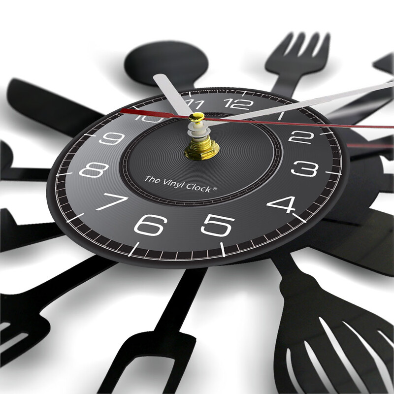 Posuđe Kuhinjski pribor Zidni sat s vinilnom pločom za blagovaonicu Restoran Srebrno posuđe na temu Sretno vrijeme za kuhanje Dekoracija sata