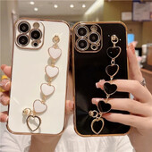 Fashion Plating Love Heart Bracelet Chain Case for iPhone 15 14 12 11 13 Pro Max X XS 13pro 14pro 7 8 Plus Κάλυμμα θήκης αντικραδασμικής