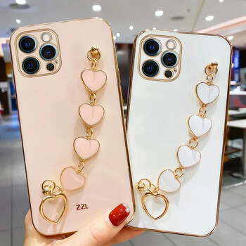 Fashion Plating Love Heart Bracelet Chain Case for iPhone 15 14 12 11 13 Pro Max X XS 13pro 14pro 7 8 Plus Κάλυμμα θήκης αντικραδασμικής