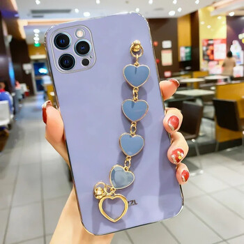 Fashion Plating Love Heart Bracelet Chain Case for iPhone 15 14 12 11 13 Pro Max X XS 13pro 14pro 7 8 Plus Κάλυμμα θήκης αντικραδασμικής