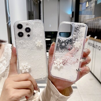 3D Snowflake Quicksand Luxury Clear Case Phone για iPhone 16 15 14 13 12 11 Pro Max Plus 16promax Διαφανές χειμερινό κάλυμμα