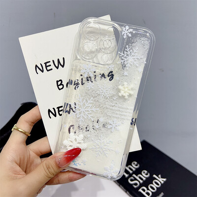 3D Snowflake Quicksand Luksuzna prozirna telefonska maska za iPhone 16 15 14 13 12 11 Pro Max Plus 16promax prozirna zimska maska