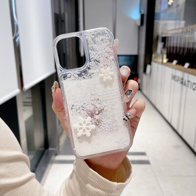 3D Snowflake Quicksand Luksuzna prozirna telefonska maska za iPhone 16 15 14 13 12 11 Pro Max Plus 16promax prozirna zimska maska