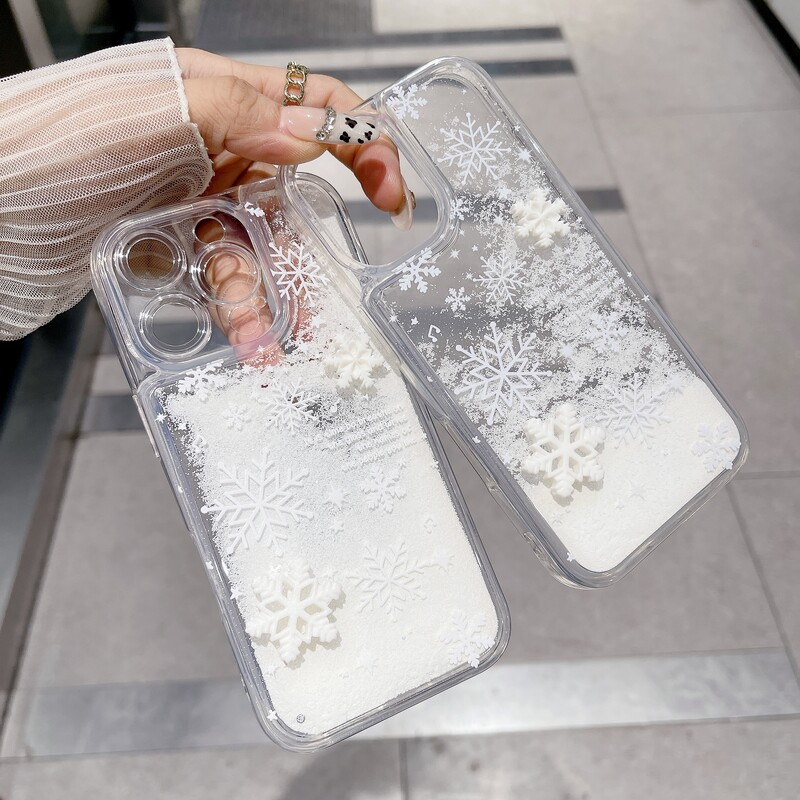 3D Snowflake Quicksand Luksuzna prozirna telefonska maska za iPhone 16 15 14 13 12 11 Pro Max Plus 16promax prozirna zimska maska