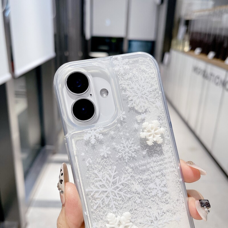 3D Snowflake Quicksand Luksuzna prozirna telefonska maska za iPhone 16 15 14 13 12 11 Pro Max Plus 16promax prozirna zimska maska