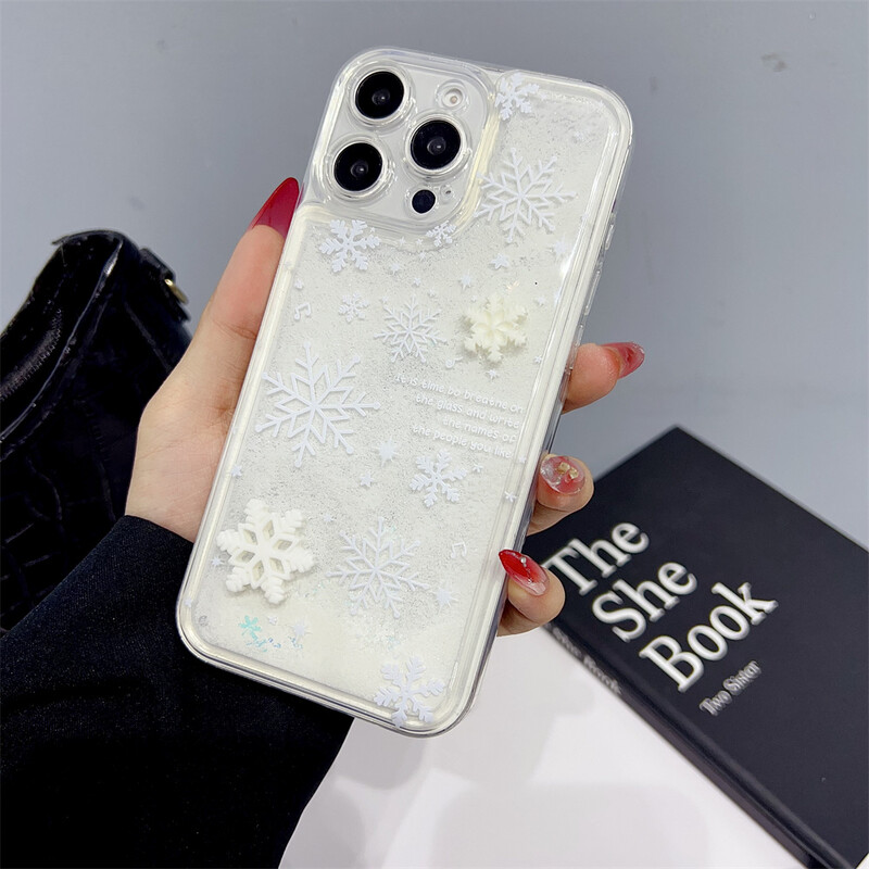 3D Snowflake Quicksand Luksuzna prozirna telefonska maska za iPhone 16 15 14 13 12 11 Pro Max Plus 16promax prozirna zimska maska