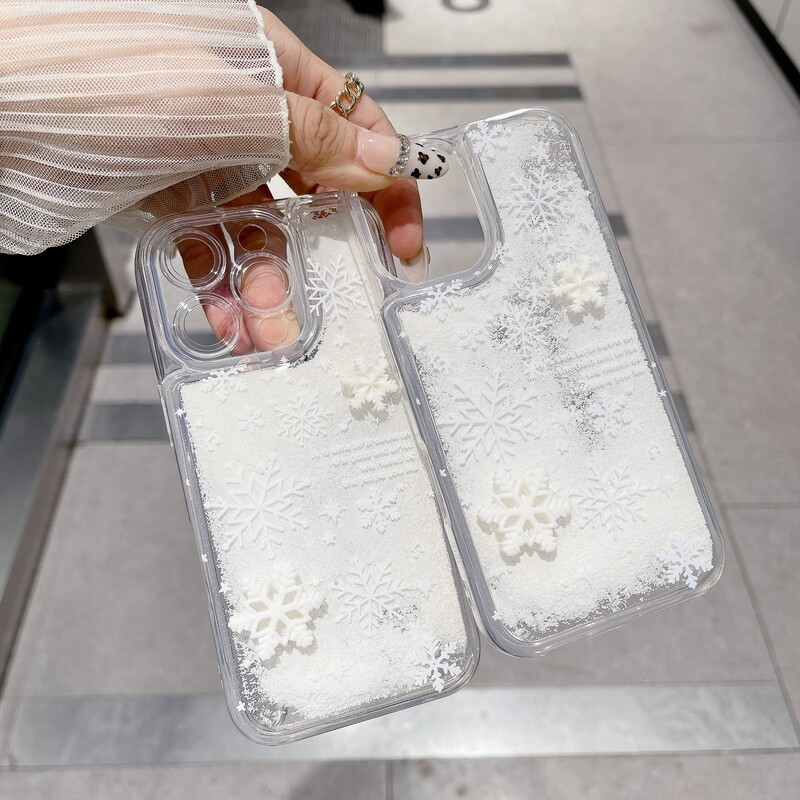 3D Snowflake Quicksand Luksuzna prozirna telefonska maska za iPhone 16 15 14 13 12 11 Pro Max Plus 16promax prozirna zimska maska