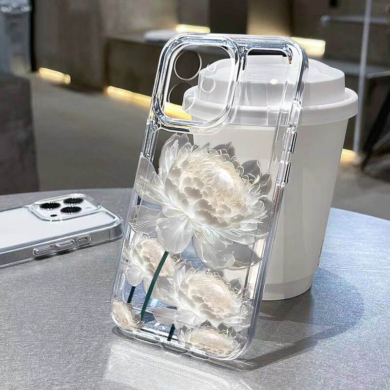 Прозрачен калъф за телефон с цвете на лотос за iPhone 11 Калъф iPhone 13 14 12 15 16 Pro Max XR XS X 7 8 Plus SE 2020 Удароустойчив капак