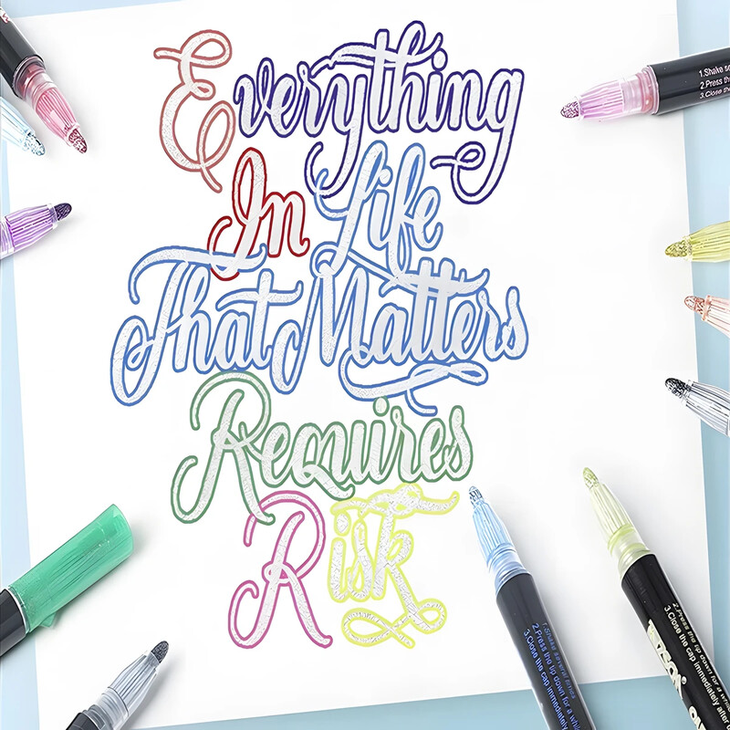 8/12/24 цвята Химикалки с контури с двойна линия, метални маркери с блясък, химикалки за писане за писане на коледни картички