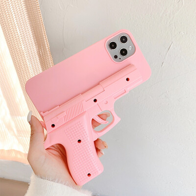 „Creative Toy Pistol“ mobiliojo telefono dėklas, tinkamas „iPhone 12“ dekompresijai ir juokingas gaidukas gali patraukti iPhone11 apsauginį dėklą
