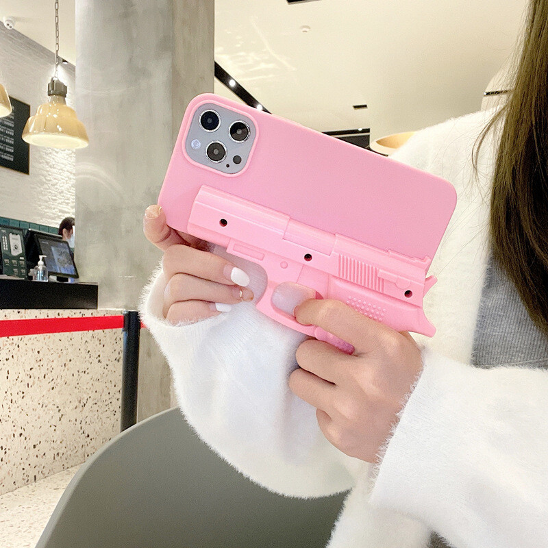 Kreativna torbica za mobilni telefon Toy Pistol Pogodna za iPhone 12 Dekompresija i Funny Trigger Can Pull iPhone11 Zaštitna torbica