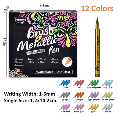 12 цвята, метални маркери, химикалки, цветни химикалки за боядисване за черна хартия, стъкло, скална живопис, Направи си сам албум с лексикони, студентски канцеларски материали