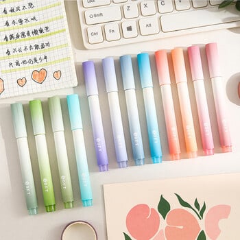 12 τμχ Kawaii Color Makers Writing Drawing Cute Macaron Brush Pens Lettering Paint Graffiti Σχολικές προμήθειες τέχνης Χαρτικά