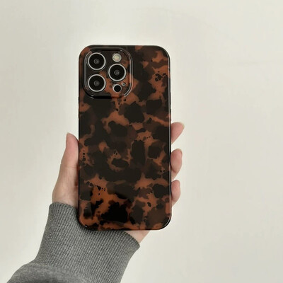 Tortoise Leopard Print iPhone 14 Pro Max telefontokhoz 15 12 13 11 Pro leesés elleni védőtok