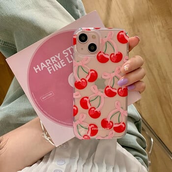 Θήκη τηλεφώνου Ins Summer Full Screen Red Cherry για iPhone 16 Pro Max 15 14 13 12 11 Xr Xs Max 7 8 Plus Y2K Pink Bowknot πίσω κάλυμμα