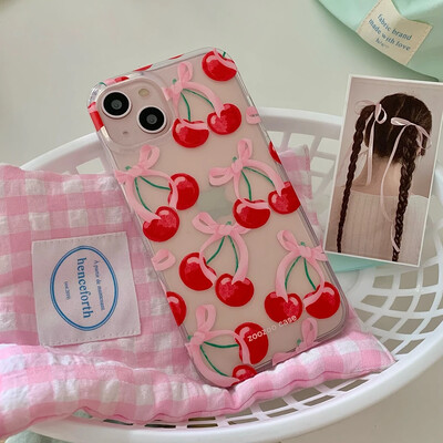 Ins Summer Full Screen telefonska maska Red Cherry za iPhone 16 Pro Max 15 14 13 12 11 Xr Xs Max 7 8 Plus Y2K Pink Bowknot stražnji poklopac