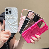 Fashion Fold Wrinkle 3D Love Heart Silikonska maska za iPhone 15 14 13 16 Pro Max Plus 12 11 PM Soft Matter Full Phone Cover