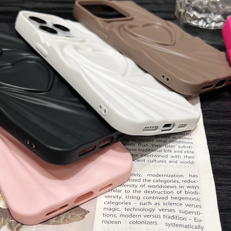 Fashion Fold Wrinkle 3D Love Heart Silikonska maska za iPhone 15 14 13 16 Pro Max Plus 12 11 PM Soft Matter Full Phone Cover