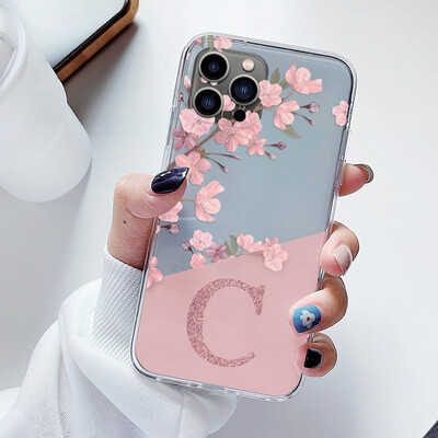 Flowers Letter Case za iPhone 12 Pro Max 12 Mini Capa Prozirne mekane silikonske maske za iPhone 12 Fundas Alphabet Transparent Bags