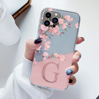 Flowers Letter Case za iPhone 12 Pro Max 12 Mini Capa Prozirne mekane silikonske maske za iPhone 12 Fundas Alphabet Transparent Bags