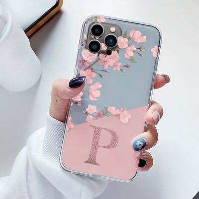 Flowers Letter Case za iPhone 12 Pro Max 12 Mini Capa Prozirne mekane silikonske maske za iPhone 12 Fundas Alphabet Transparent Bags