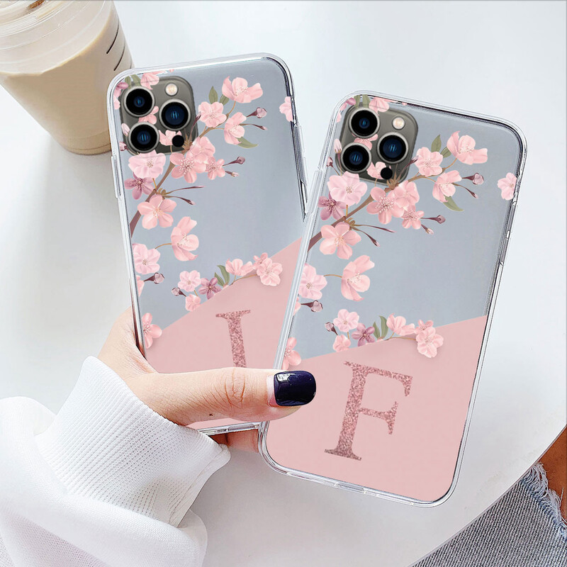 Flowers Letter Case za iPhone 12 Pro Max 12 Mini Capa Prozirne mekane silikonske maske za iPhone 12 Fundas Alphabet Transparent Bags