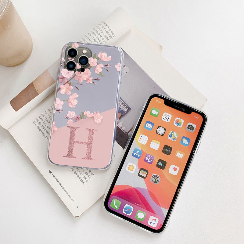 Flowers Letter Case za iPhone 12 Pro Max 12 Mini Capa Prozirne mekane silikonske maske za iPhone 12 Fundas Alphabet Transparent Bags