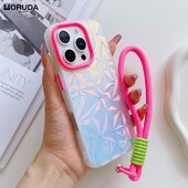 Luksuzna Aurora dijamantna torbica s vrpcom za iPhone 16 15 14 13 Pro Max 12 11 16 Plus Laser šarena narukvica otporna na udarce