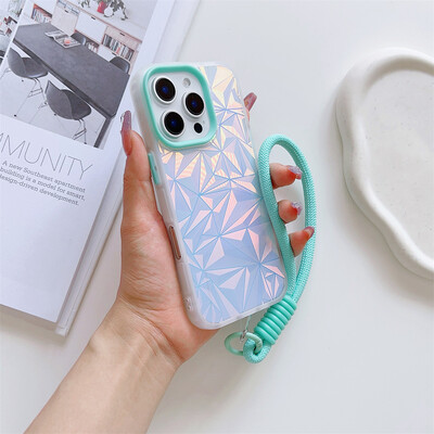 Luksuzna Aurora dijamantna torbica s vrpcom za iPhone 16 15 14 13 Pro Max 12 11 16 Plus Laser šarena narukvica otporna na udarce