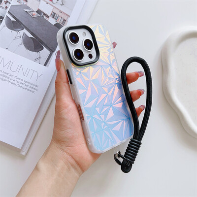 Luksuzna Aurora dijamantna torbica s vrpcom za iPhone 16 15 14 13 Pro Max 12 11 16 Plus Laser šarena narukvica otporna na udarce