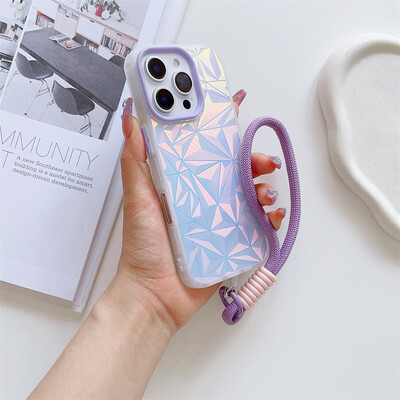 Luksuzna Aurora dijamantna torbica s vrpcom za iPhone 16 15 14 13 Pro Max 12 11 16 Plus Laser šarena narukvica otporna na udarce