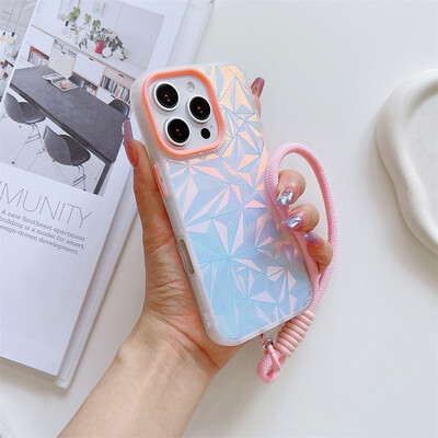 Luksuzna Aurora dijamantna torbica s vrpcom za iPhone 16 15 14 13 Pro Max 12 11 16 Plus Laser šarena narukvica otporna na udarce