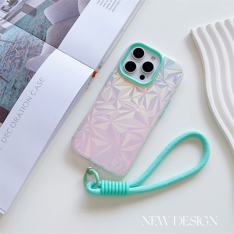 Luksuzna Aurora dijamantna torbica s vrpcom za iPhone 16 15 14 13 Pro Max 12 11 16 Plus Laser šarena narukvica otporna na udarce