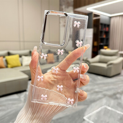 Χαριτωμένη διάφανη θήκη βραχιολιού Bowknot για Samsung Galaxy S24 Ultra S23 Plus S22 FE A15 A16 A25 A35 A55 A13 Κάλυμμα αλυσίδας καρπού