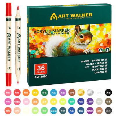 Set de 12/24/36 de culori Marker acrilic cu două capete Stilo de culoare Art Graffiti Pen, opac, pe bază de apă, stilou cu cap moale, consumabile de artă