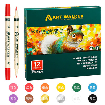 Set de 12/24/36 de culori Marker acrilic cu două capete Stilo de culoare Art Graffiti Pen, opac, pe bază de apă, stilou cu cap moale, consumabile de artă