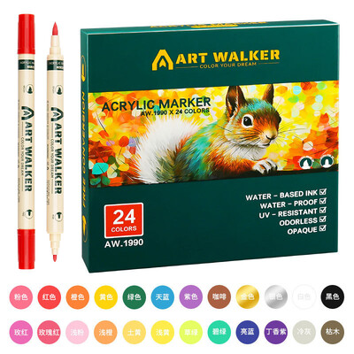 Set de 12/24/36 de culori Marker acrilic cu două capete Stilo de culoare Art Graffiti Pen, opac, pe bază de apă, stilou cu cap moale, consumabile de artă