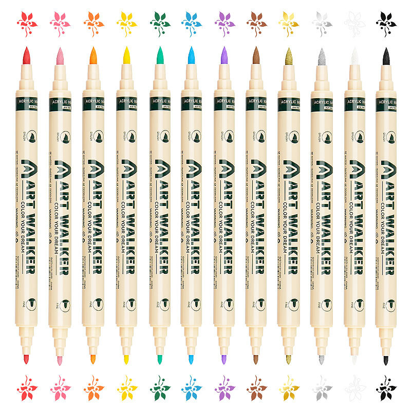 Set de 12/24/36 de culori Marker acrilic cu două capete Stilo de culoare Art Graffiti Pen, opac, pe bază de apă, stilou cu cap moale, consumabile de artă