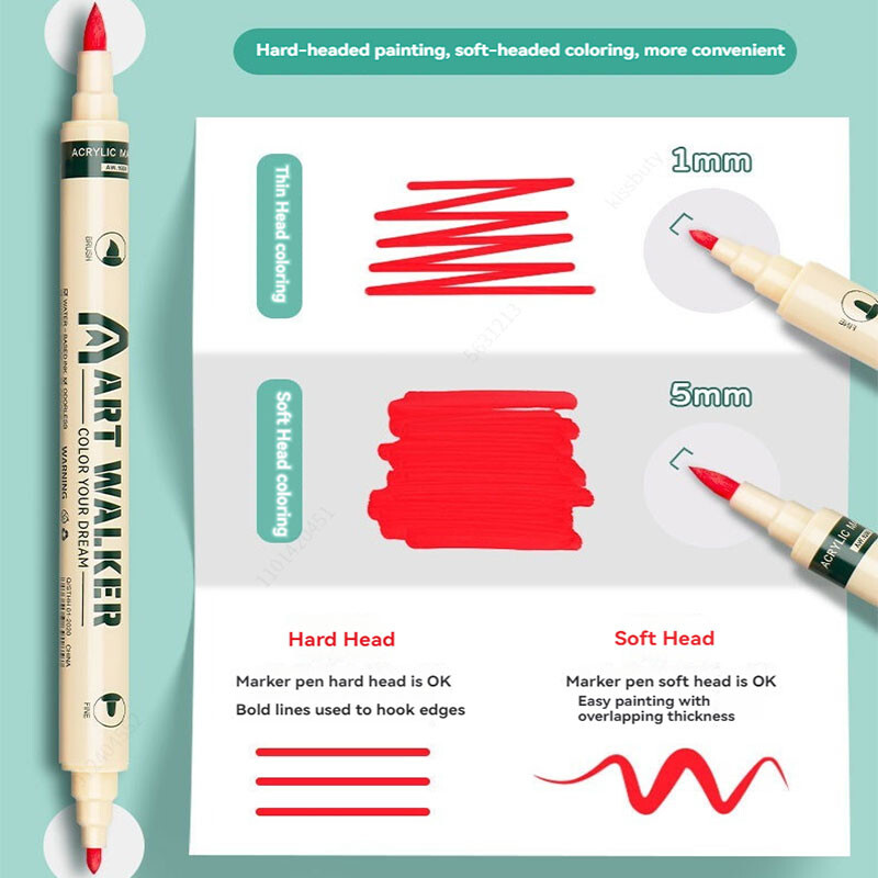 Set de 12/24/36 de culori Marker acrilic cu două capete Stilo de culoare Art Graffiti Pen, opac, pe bază de apă, stilou cu cap moale, consumabile de artă