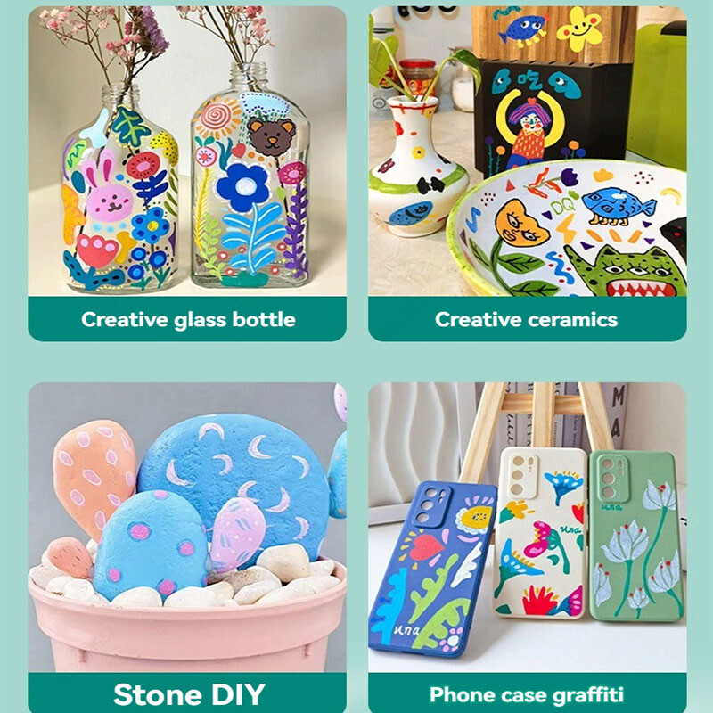 Set de 12/24/36 de culori Marker acrilic cu două capete Stilo de culoare Art Graffiti Pen, opac, pe bază de apă, stilou cu cap moale, consumabile de artă