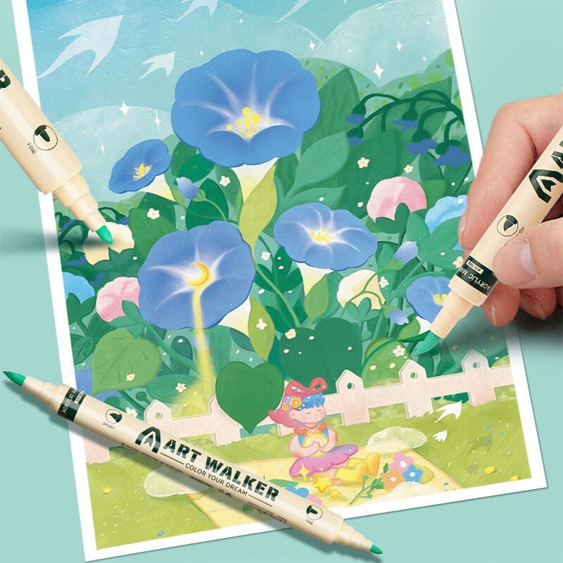 Set de 12/24/36 de culori Marker acrilic cu două capete Stilo de culoare Art Graffiti Pen, opac, pe bază de apă, stilou cu cap moale, consumabile de artă