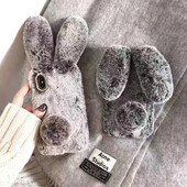 Minkštas pliušinis telefono dėklas, skirtas iPhone 11 12 13 14 Pro XR X Xs Max mini 7 8 6 6s Plus MAX 5 5S SE 3D Furry Rabbit Bunny Fur back dangtelis